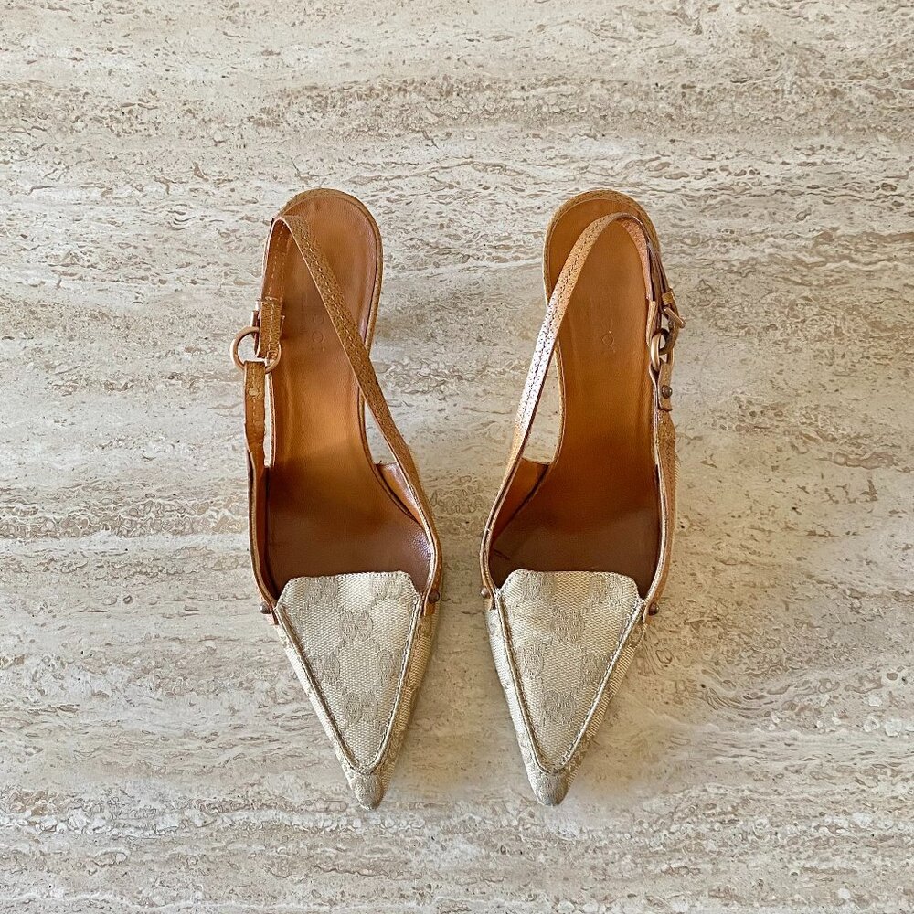 Vintage Gucci GG Canvas Ring Slingback Heels